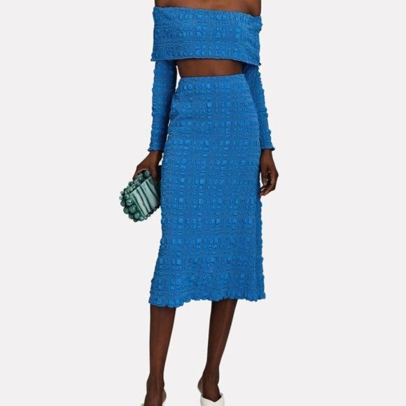 cult gaia Dresses & Skirts - Cult Gaia Caspara Popcorn Midi Slit Skirt Persian Blue